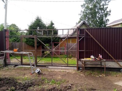 Откатные ворота под зашивку доской